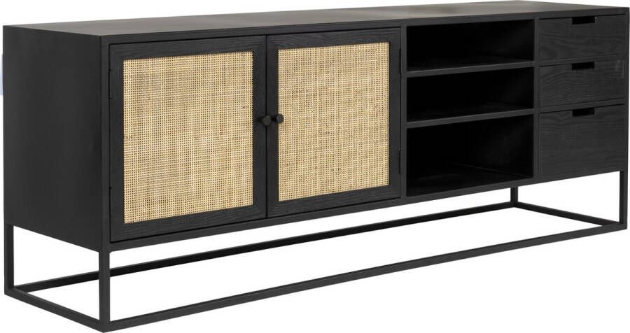 Giga Meubel Dressoir Zwart IJzer 2 Deuren 3 Lades 3 Open Vakken Kast Guuji