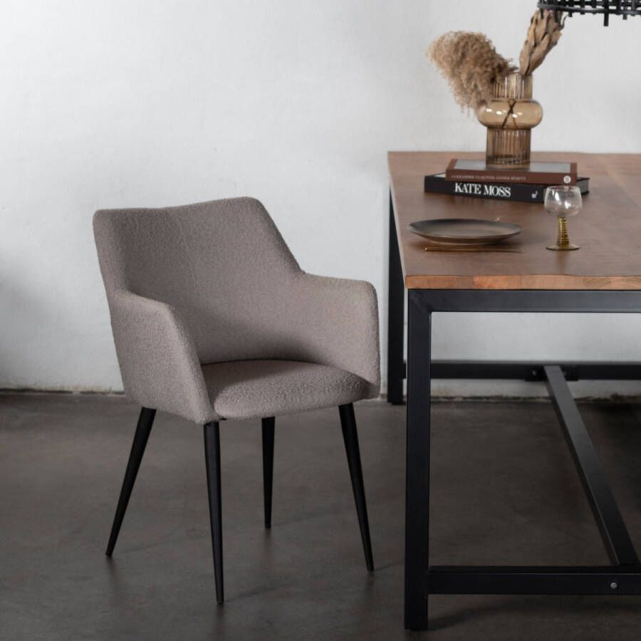 Giga Meubel Eetkamerstoel Bouclé Beige Metalen Onderstel Stoel Ellis Set van 2