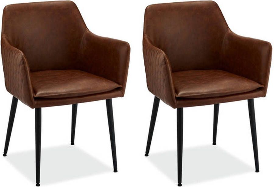 Giga Meubel Eetkamerstoel Lichtbruin Metaal Leer 62x57x84cm Shiva