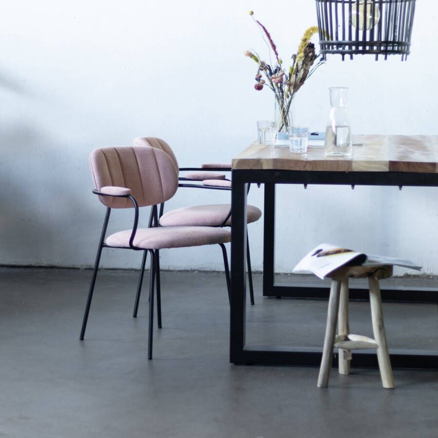 Giga Meubel Eetkamerstoel Roze Met Armleuning Zithoogte 48 cm Metaal & Stof Stoel Jin Luxe