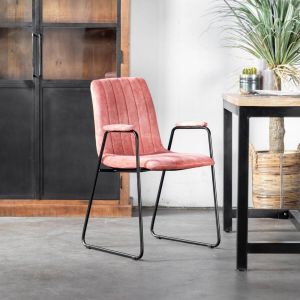 Giga Meubel Eetkamerstoel Roze Velvet Stof & Metaal 57x56x85.6cm Stoel Tara Velvet Roze