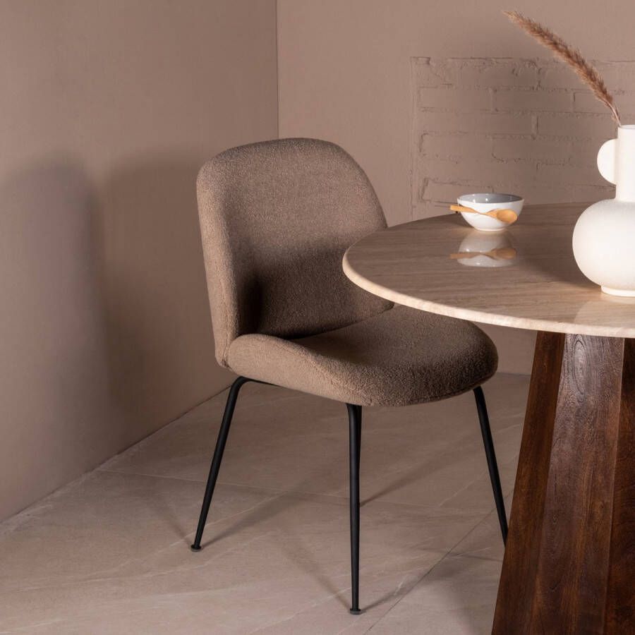 Giga Meubel Eetkamerstoel Teddy Taupe Metalen Onderstel Stoel Dewi Set van 2