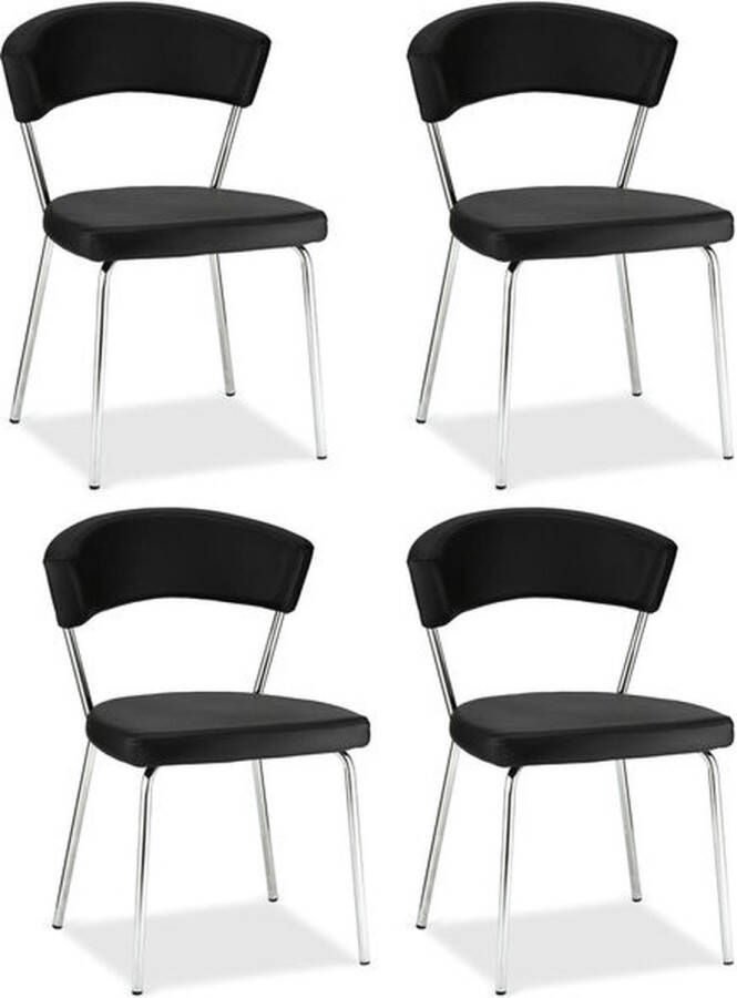 Giga Meubel Eetkamerstoel Zilver Zwart Metaal PU-leer 56x54x81cm Preben