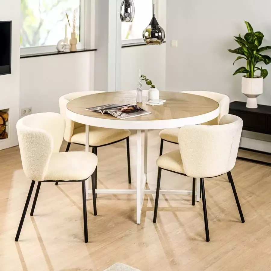 Giga Meubel Eetkamertafel Rond Naturel & Wit Ø120cm Tafel Lennox Eiken