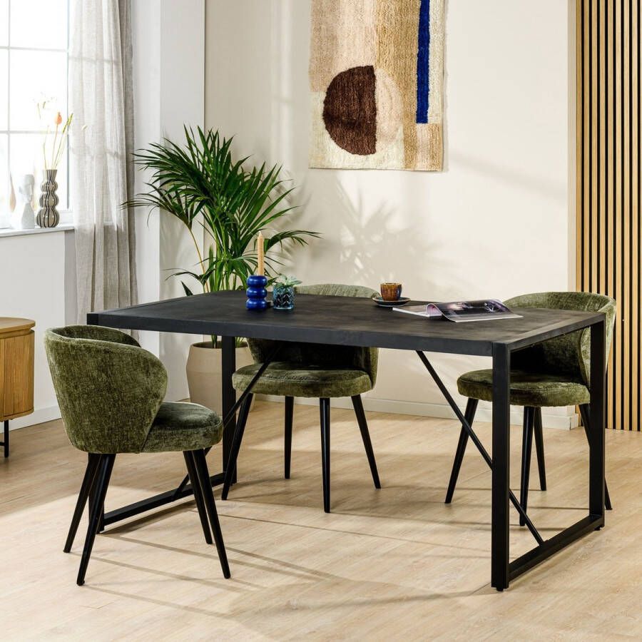 Giga Meubel Eetkamertafel Zwart Mangohout 160x90x76cm Eetkamertafel Mida