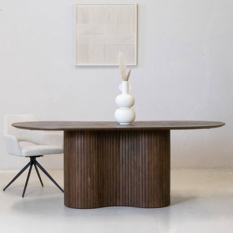 Giga Meubel Eettafel Ovaal 200cm Donkerbruine Tafel Mangohout Japandi Stijl Eettafel Ava - Foto 4