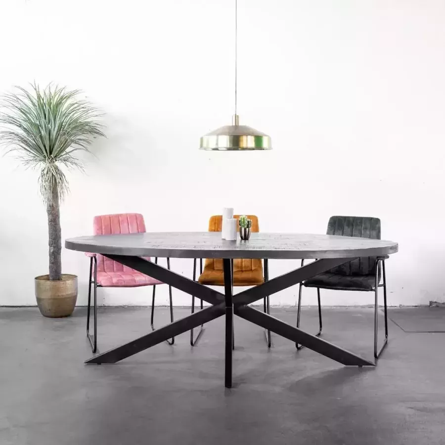 Giga Meubel Ovale Eettafel 200cm Zwart Mangohout & Metaal Eettafel Mansour - Foto 2