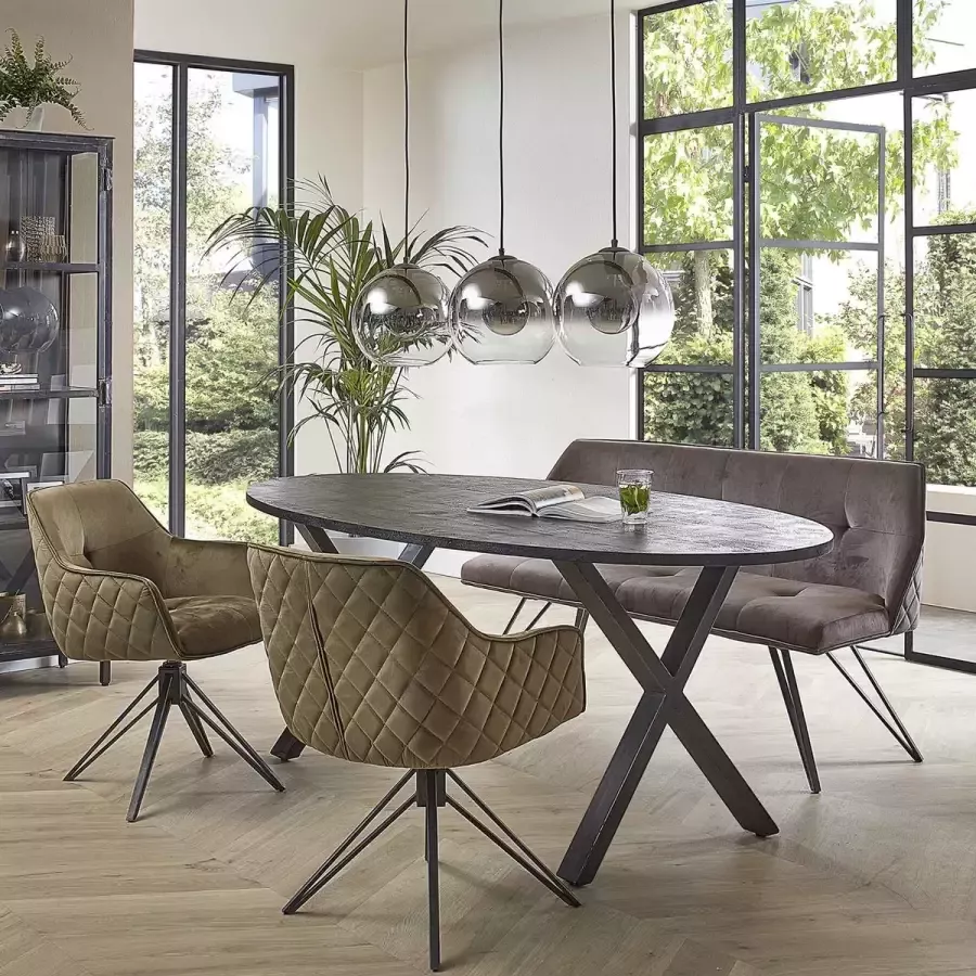 Giga Meubel Eettafel Yucon Ovaal Massief Acacia Zwart 200cm