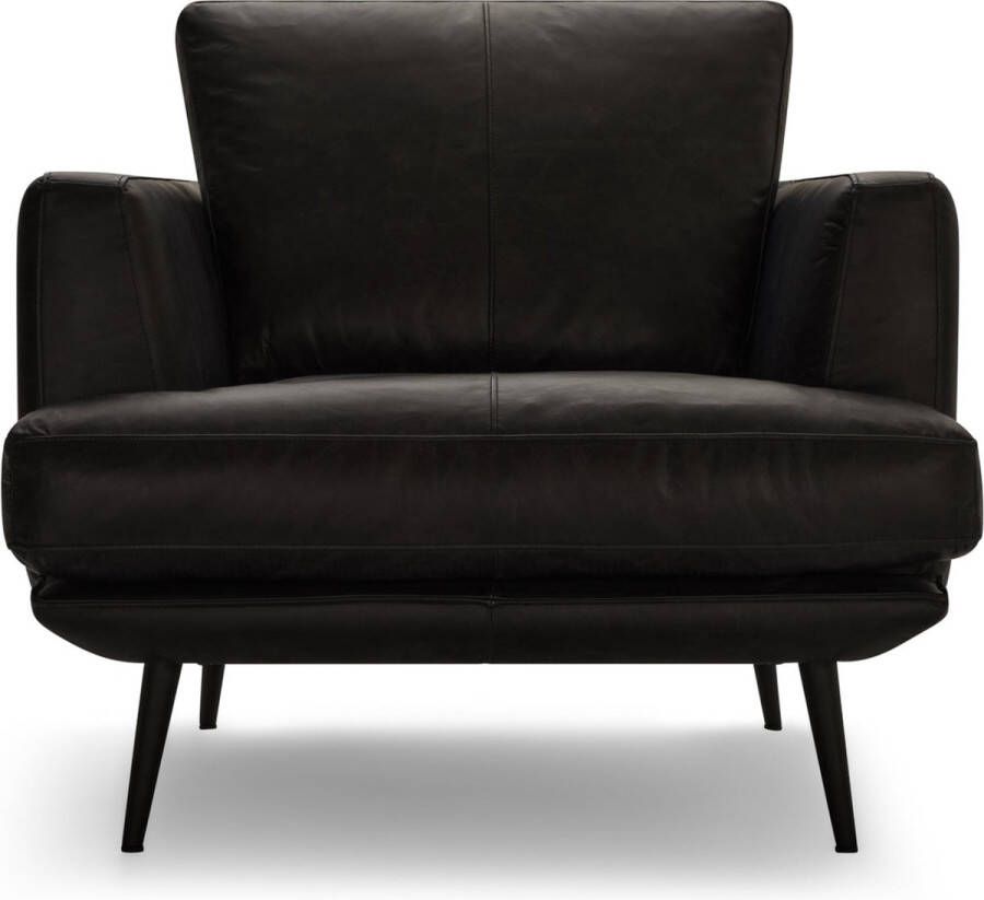 Giga Meubel Fauteuil Zwart Metaal Leer 90x90x85cm Havana