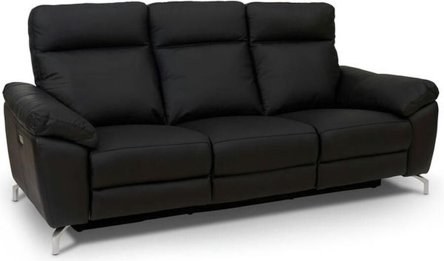 Giga Meubel 3-Zits Bank Zwart Metaal Leer 222x96x101cm Selesta