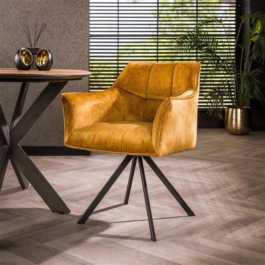 Giga Meubel Armstoel Raster Draaibaar Velvet Goud