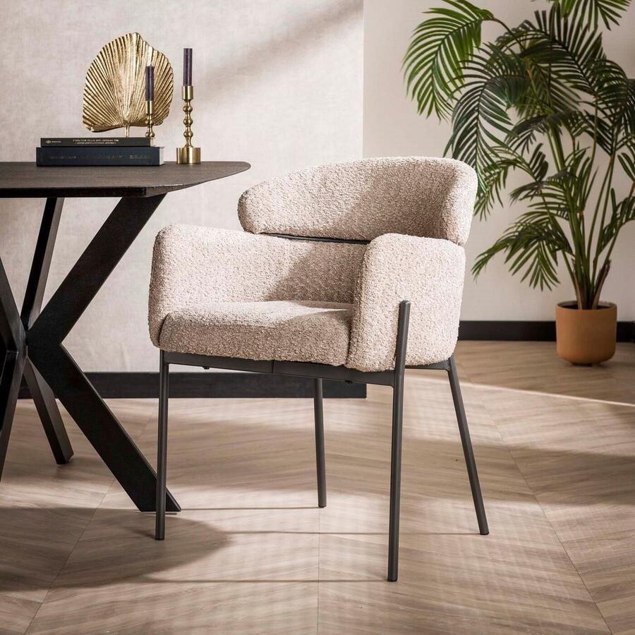 Giga Meubel Armstoel Ronde Rug Bouclé Zand Zitdiepte 47cm 62x61x80cm Set van 2