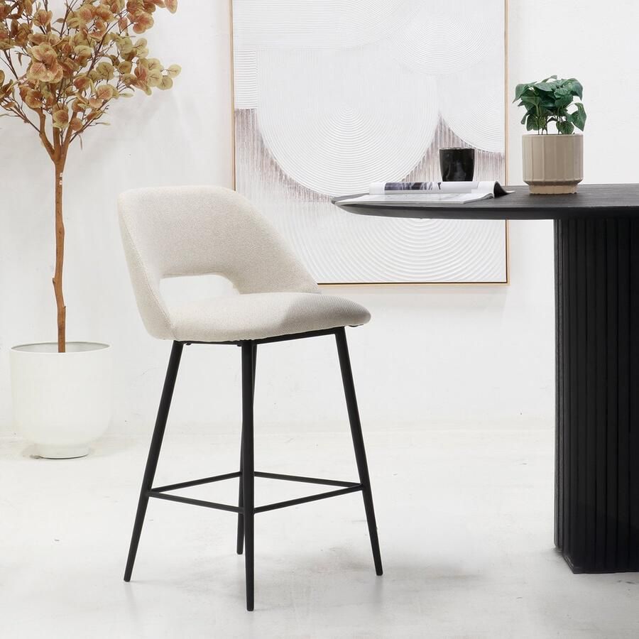 Giga Meubel Barkruk Nissa Beige Stof Zithoogte 75cm 50x55x98cm - Foto 3