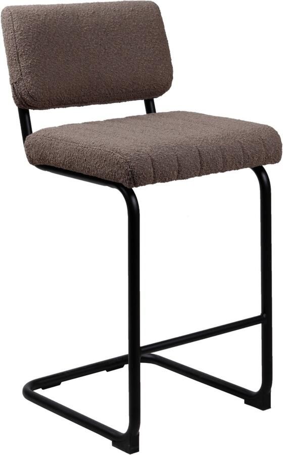 Giga Meubel Barstoel Bouclé Bruin Stalen Frame Barstoel Harley Set van 2