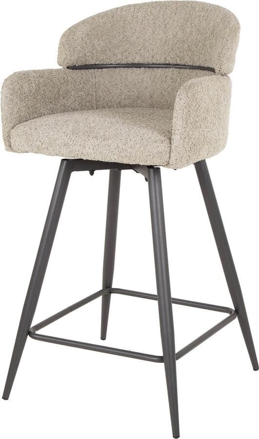 Giga Meubel Barstoel Ronde Rug Zand Bouclé Draaibaar Zithoogte 68cm Set van 2