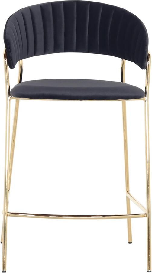 Giga Meubel Barstoel Velvet Zwart Gouden Onderstel Zithoogte 66cm Stoel Turin Luxe Set van 2