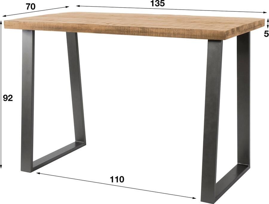 Giga Meubel Bartafel Mangohout 135x70x92cm Massief Trapeziumpoten Licht