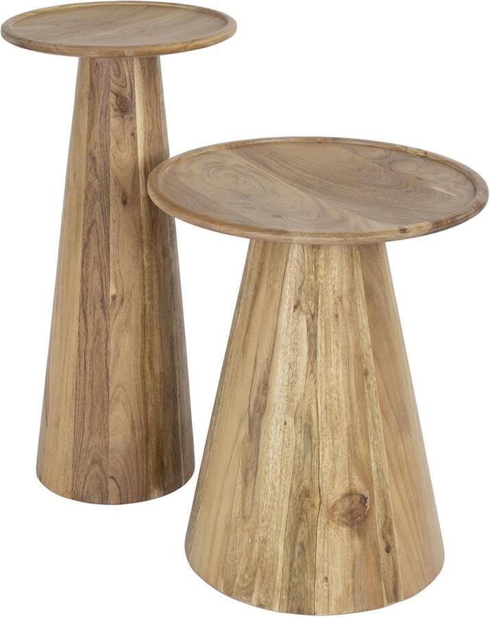 Giga Meubel Bijzettafel Cone Naturel Hout Set van 2 30x30x60cm