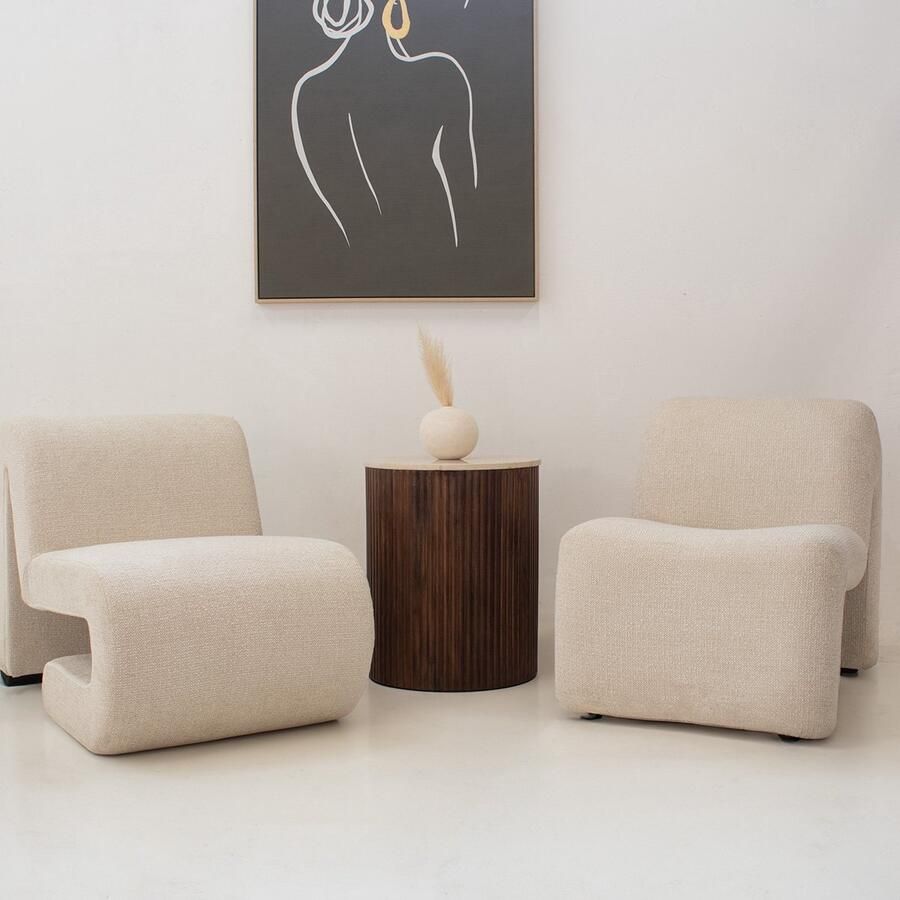 Giga Meubel Bijzettafel Davi Rond Marmer Hout Donkerbruin 45x45x55cm