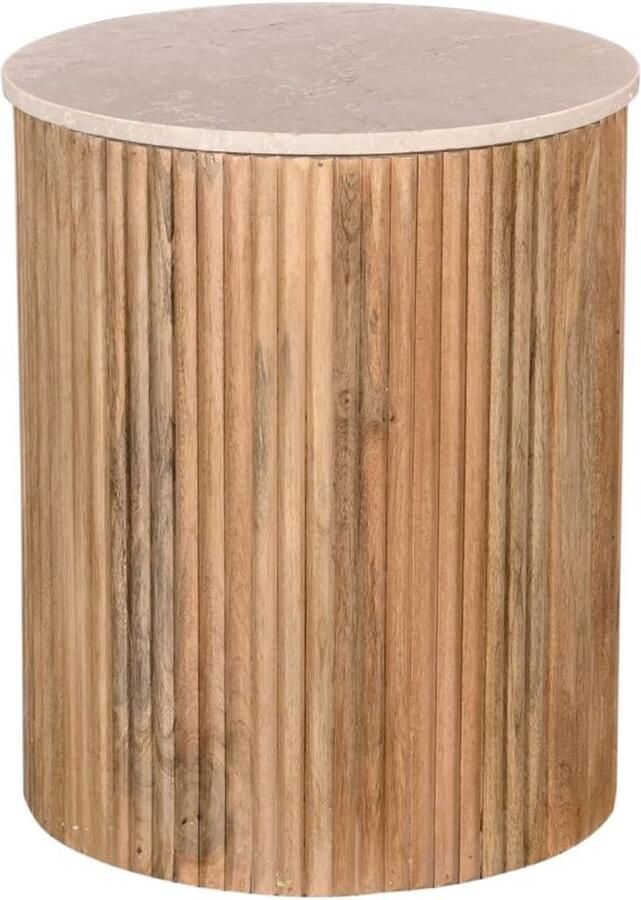 Giga Meubel Bijzettafel Davi Rond Marmer Hout Naturel 45x45x55cm