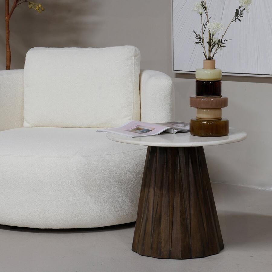 Giga Meubel Bijzettafel Faiza Bruin Marmer Mangohout 50x50cm