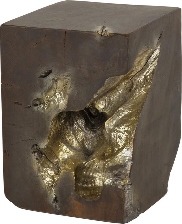 Giga Meubel Bijzettafel Square Grijs Goud Teakhout 30x30x40cm