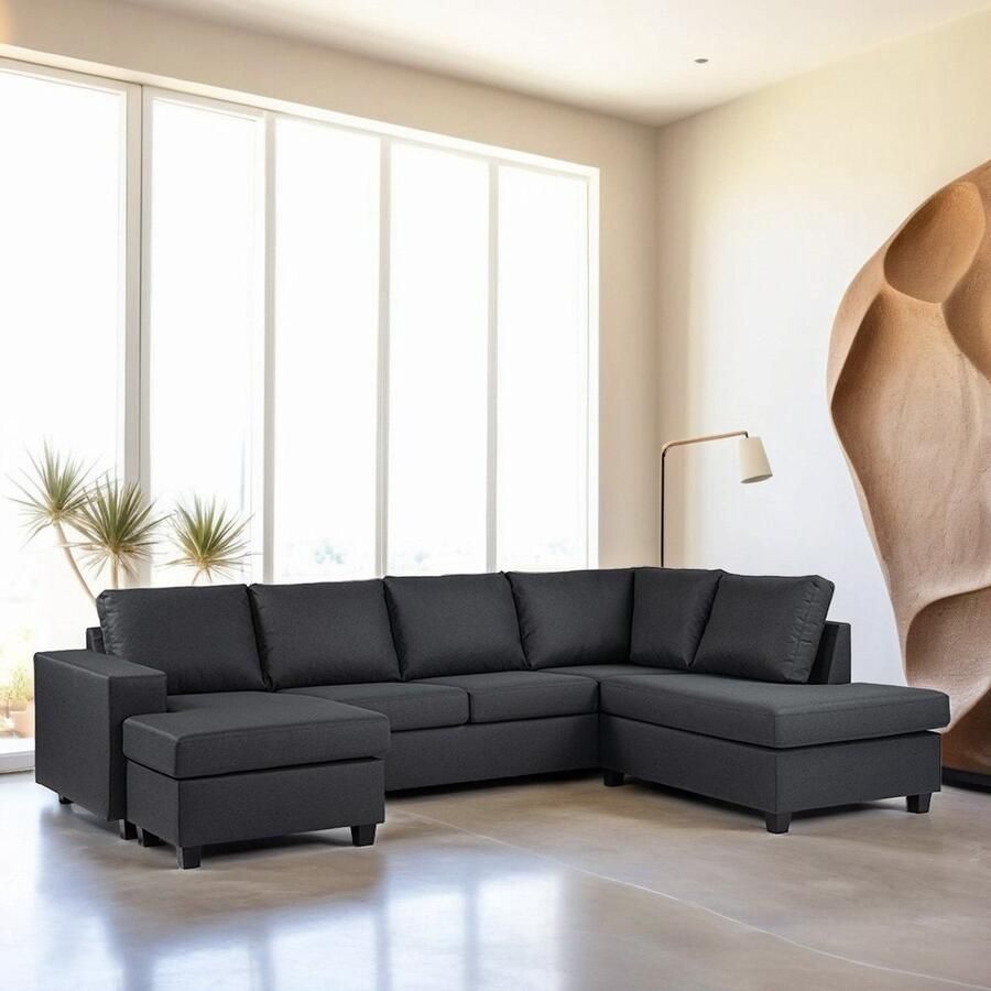 Giga Meubel Chaise Longue Bank Antraciet Stof 3-Zits Rechts Malmo