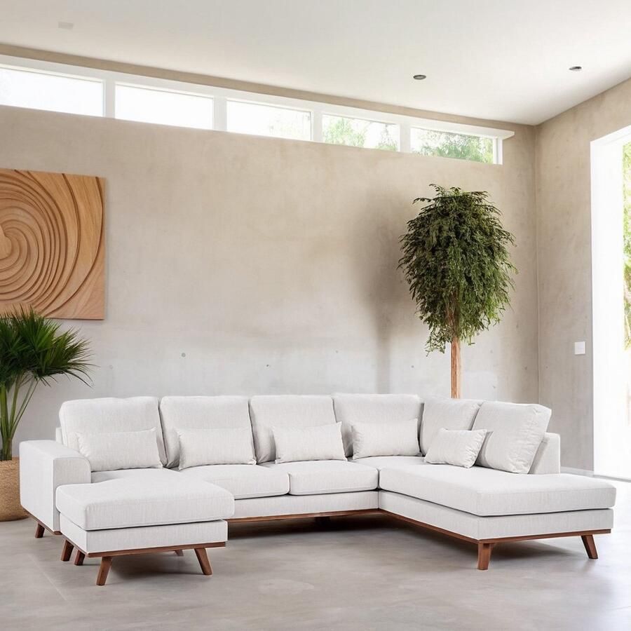 Giga Meubel Chaise Longue Bank Beige 3-Zits Rechts Melva