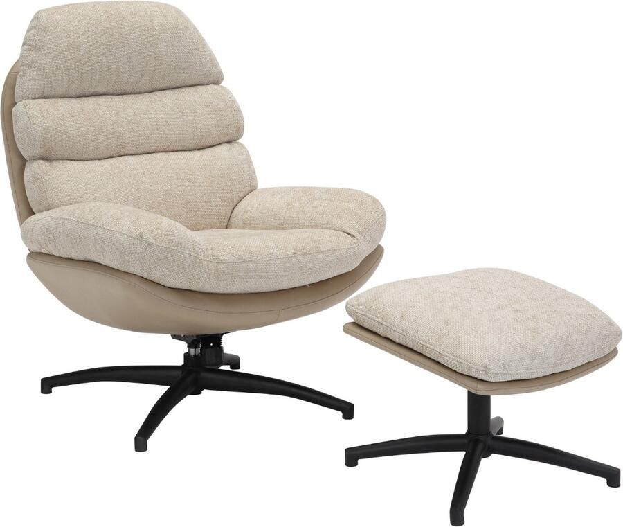 Giga Meubel Draaifauteuil Beige Met Voetenbankje Stof en Metaal Fauteuil Liane