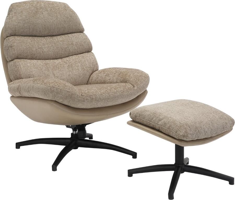 Giga Meubel Draaifauteuil Beige Met Voetenbankje Stof en Metaal Fauteuil Liane - Foto 2