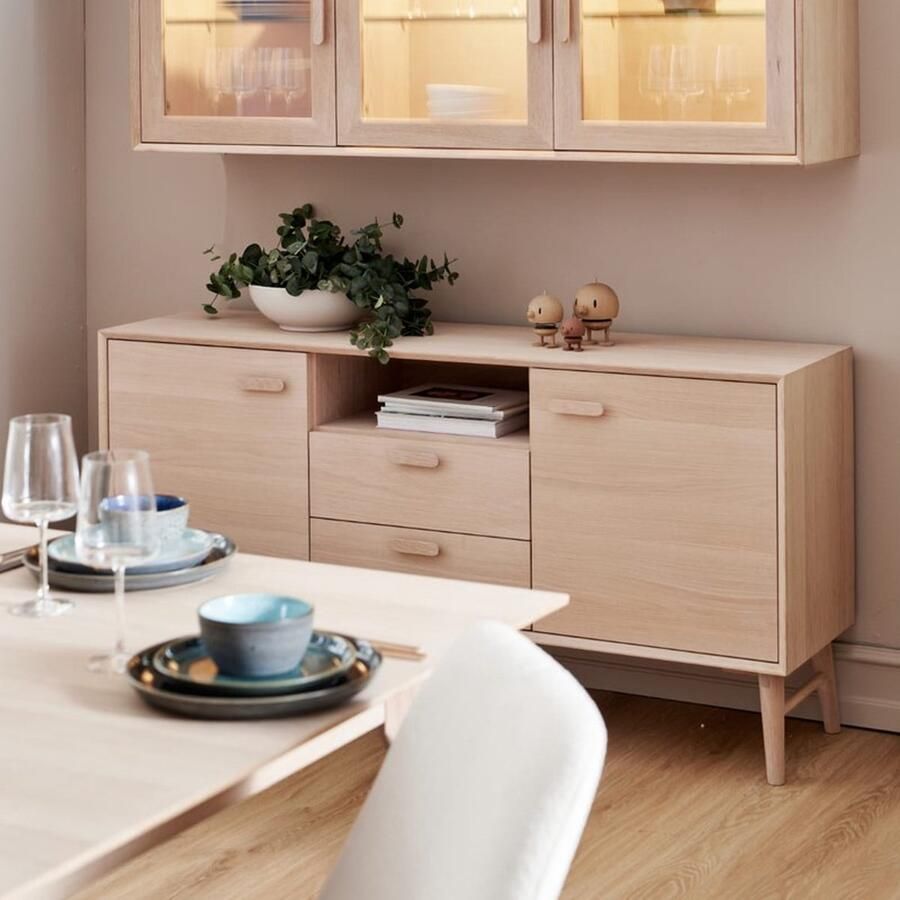 Giga Meubel Dressoir 3-Deurs Naturel Eikenhout 160x42x79cm Dressoir Porto