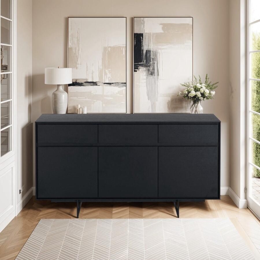 Giga Meubel Dressoir Zwart 155cm Soft-Closing MDF & Metaal Dressoir Kast Tokyo