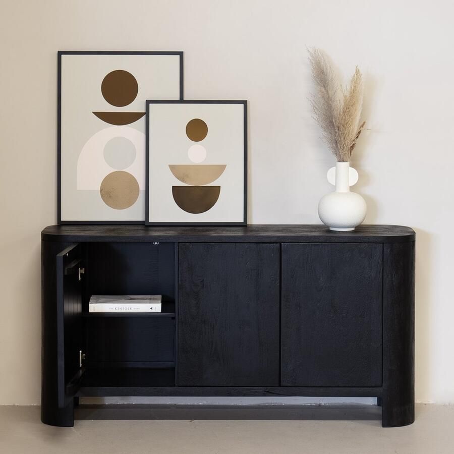 Giga Meubel Dressoir Zwart Mangohout 150x40x76cm Mitchel