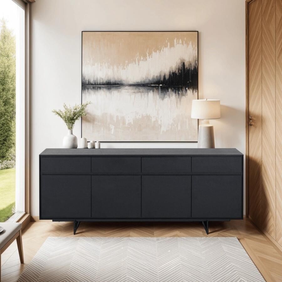 Giga Meubel Dressoir Zwart 205cm Soft-Closing MDF & Metaal Dressoir Kast Tokyo