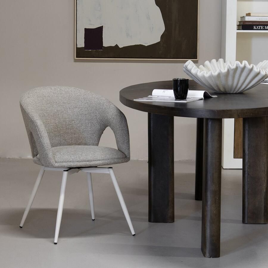 Giga Meubel Eetkamerstel Taupe Draaibaar Stof en Metaal Eetkamerstoel Nina