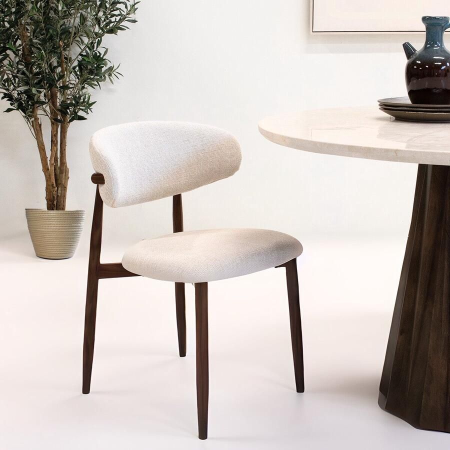 Giga Meubel Eetkamerstoel Alexia Beige Metaal Stof Set van 2 - Foto 2