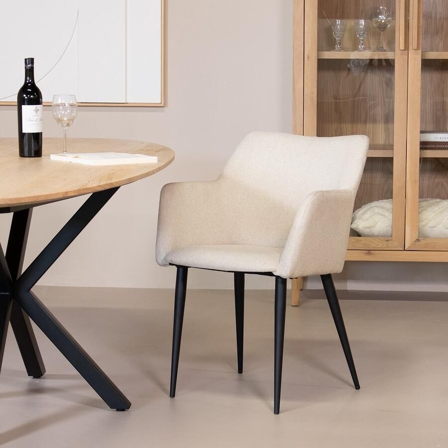 Giga Meubel Eetkamerstoel Stof beige Zithoogte 49cm Draaggewicht 120kg - Foto 3