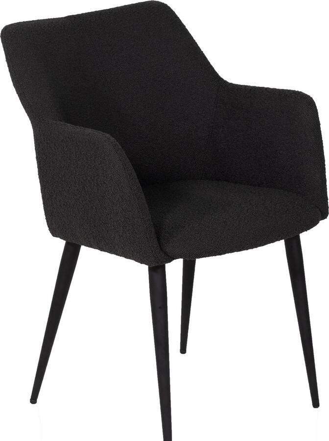 Giga Meubel Eetkamerstoel Bouclé Zwart Metalen Onderstel Stoel Ellis Set van 2 - Foto 2