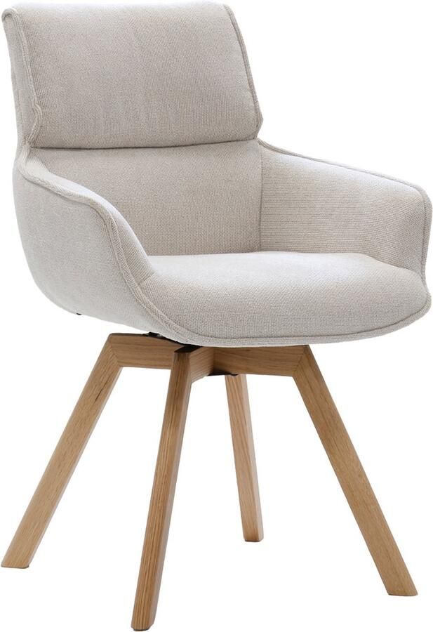 Giga Meubel Eetkamerstoel Else Beige Stof Eikenhout Draaibaar Set van 2