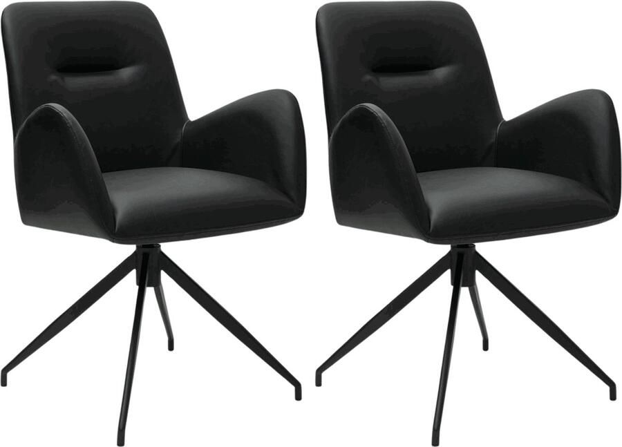 Giga Meubel Eetkamerstoel Zwart Set van 2 Metaal & Kunstleer 61x64x86 cm Eetkamerstoel Jennifer