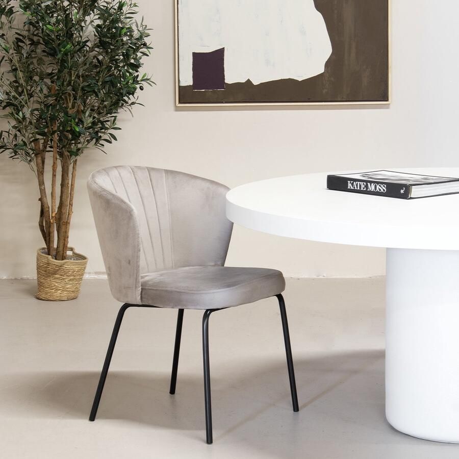 Giga Meubel Eetkamerstoel Velvet Champagne Metalen Onderstel Stoel Mendy Set van 2