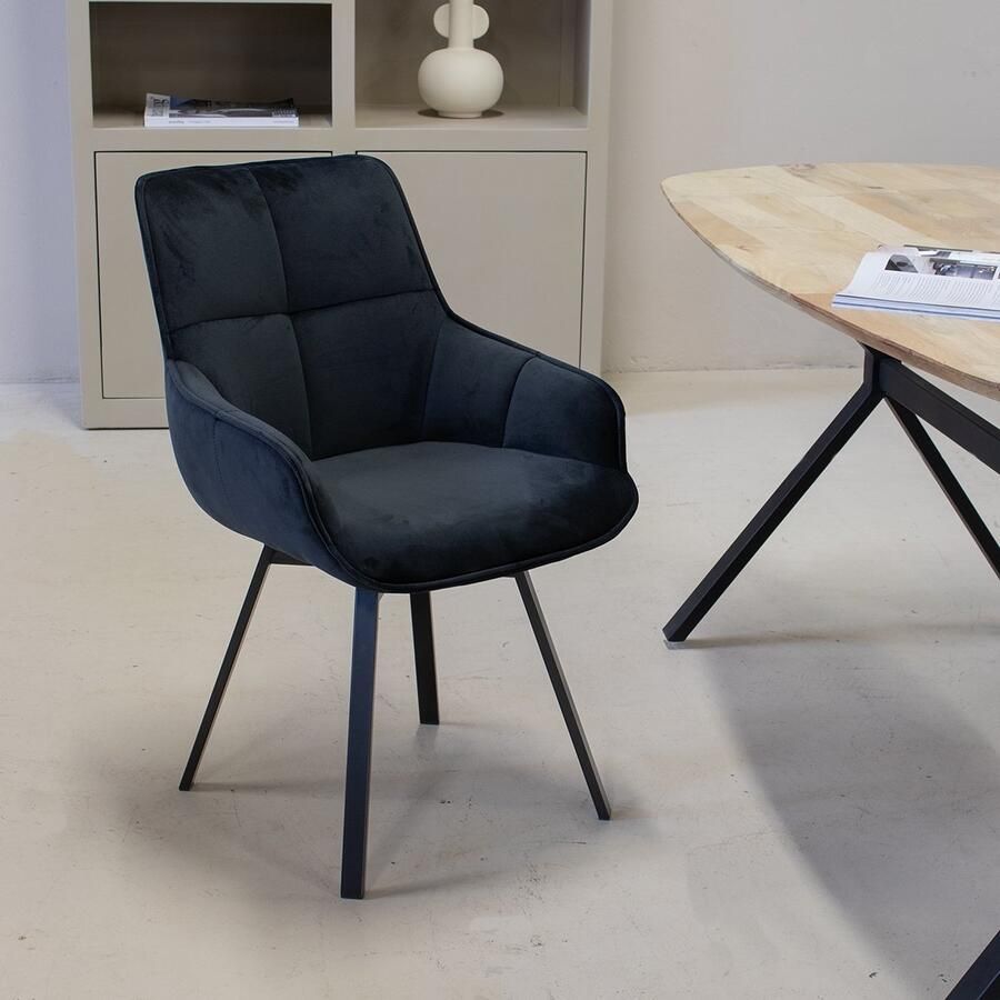 Giga Meubel Eetkamerstoel met armleuning Velvet Zwart Draaibaar Stoel Shannon Set van 2 - Foto 2