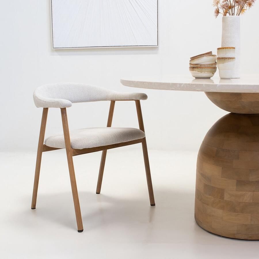 Giga Meubel Eetkamerstoel Mila Beige Stof Naturel Set van 2