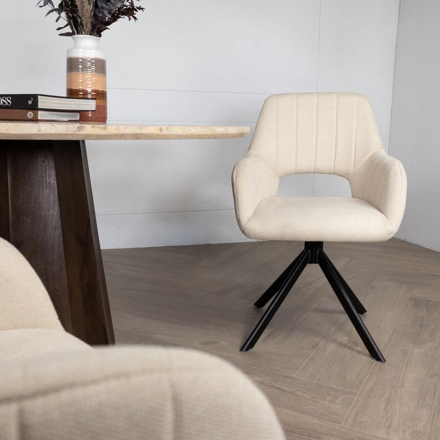Giga Meubel Stoel Draaibaar Beige Stof Textiel 57x58x84cm Stoel Nola Draaibaar - Foto 3