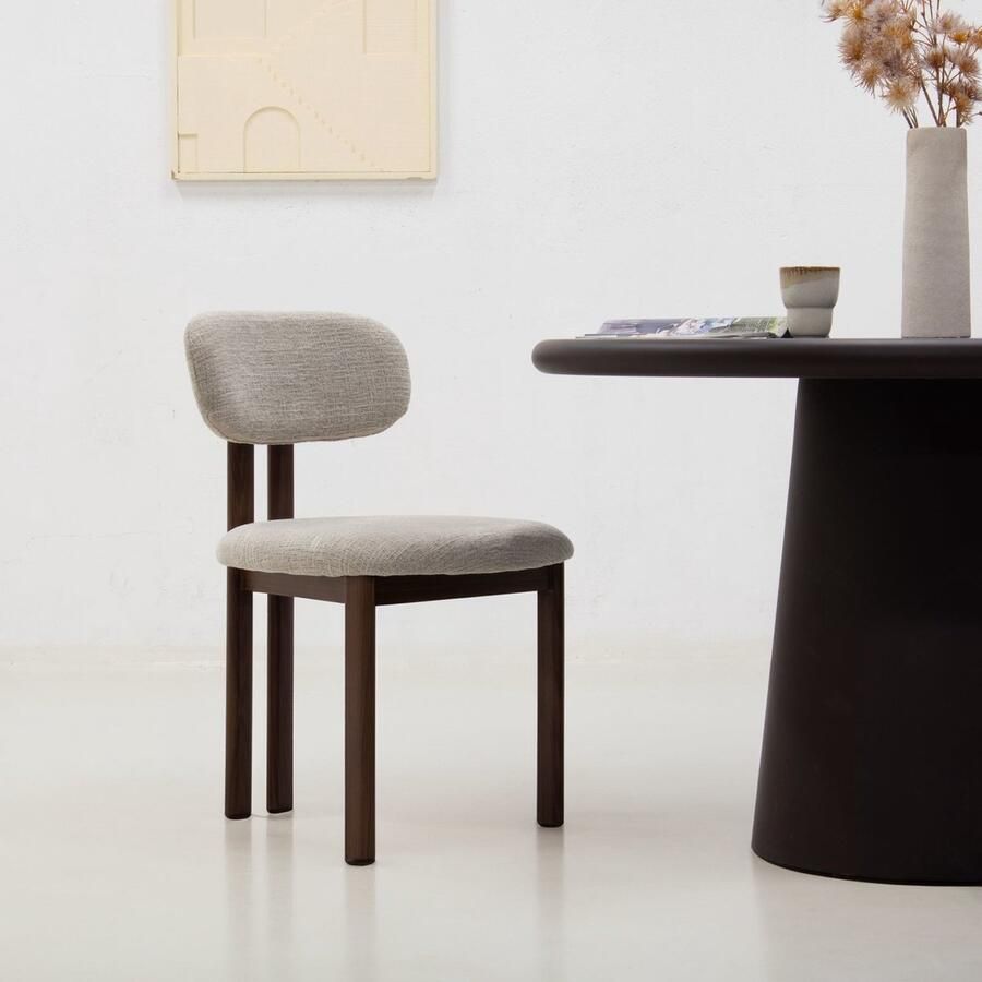 Giga Meubel Eetkamerstoel Noor Stof Staal Beige Walnoot Set van 2 - Foto 2