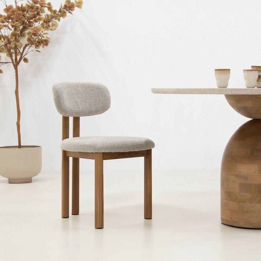 Giga Meubel Eetkamerstoel Noor Stof Staal Beige Naturel Set van 2