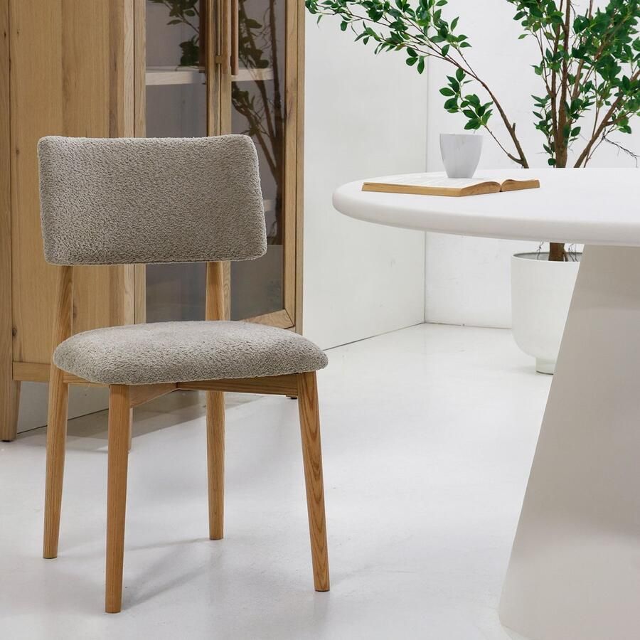 Giga Meubel Eetkamerstoel Nova Teakhout Polyester Taupe Set van 2