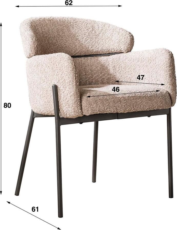 Giga Meubel Armstoel Ronde Rug Bouclé Zand Zitdiepte 47cm 62x61x80cm Set van 2 - Foto 2