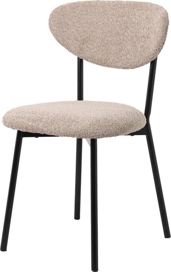 Giga Meubel Eetkamerstoel Taupe Bouclé Zithoogte 46cm Japandi Stijl Set van 2 - Foto 2