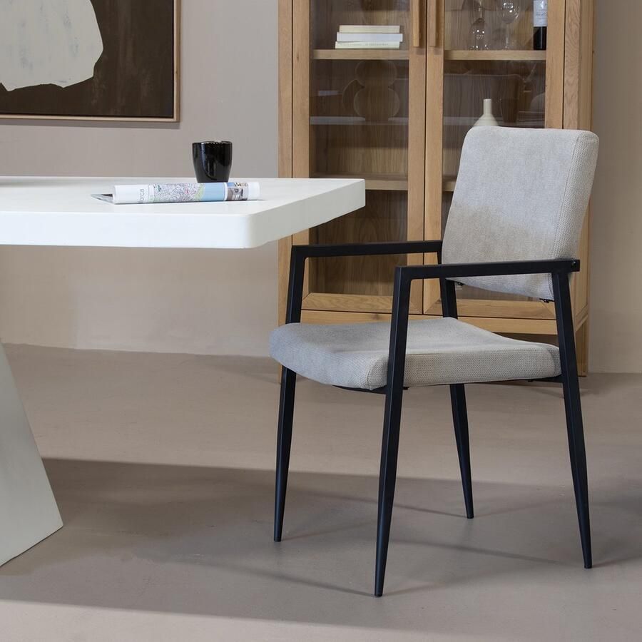 Giga Meubel Eetkamerstoel Taupe Stof Zithoogte 47cm 48x52x90cm Elin